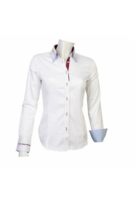 Приталенная женская рубашка на пуговицах белая с двойным воротом - 1133 от Tonelli 