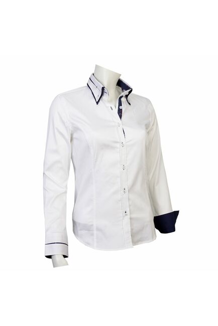 Приталенная женская рубашка на пуговицах белая с двойным воротом - 1135 от Tonelli 