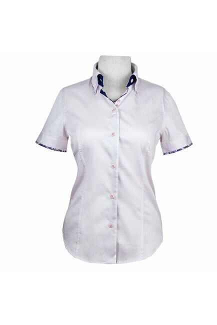 Приталенная женская рубашка на пуговицах с коротким рукавом розовая с двойным воротом - 2047 от Tonelli 