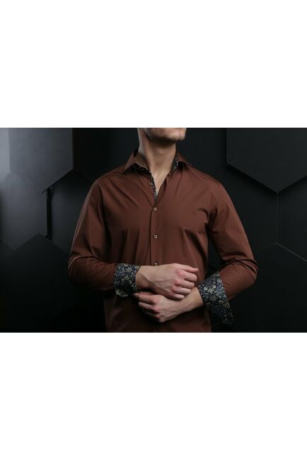 Мужская рубашка коричневая под пуговицы - 7006 от DoubleCuff 