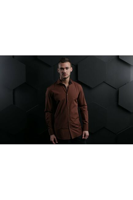 Мужская рубашка коричневая под пуговицы - 7006 от DoubleCuff 