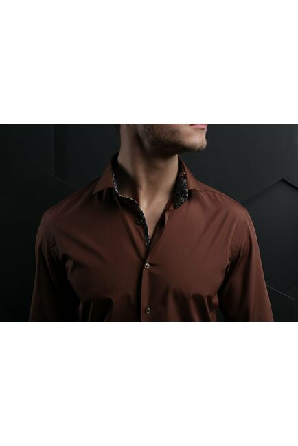 Мужская рубашка коричневая под пуговицы - 7006 от DoubleCuff 