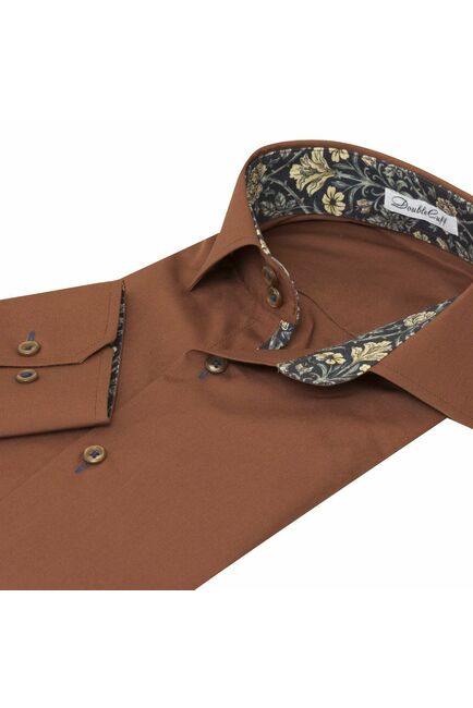 Мужская рубашка коричневая под пуговицы - 7006 от DoubleCuff 
