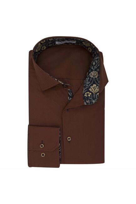 Мужская рубашка коричневая под пуговицы - 7006 от DoubleCuff 
