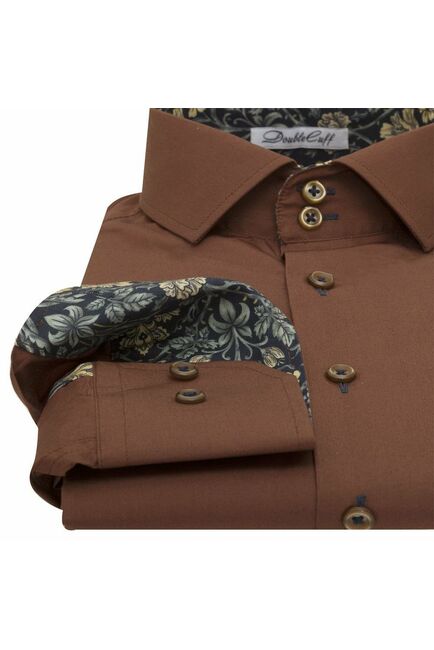 Мужская рубашка коричневая под пуговицы - 7006 от DoubleCuff 