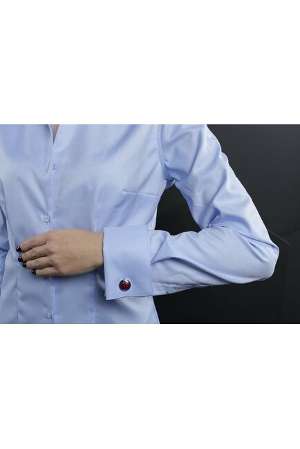 Женская рубашка под запонки голубая Non-Iron - 7011 от DoubleCuff 