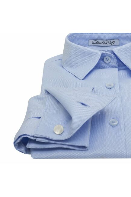 Женская рубашка под запонки голубая Non-Iron - 7011 от DoubleCuff 