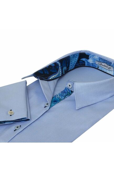 Женская рубашка под запонки голубая с отделкой Non-Iron - 7012 от DoubleCuff 