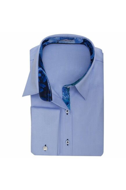 Женская рубашка под запонки голубая с отделкой Non-Iron - 7012 от DoubleCuff 