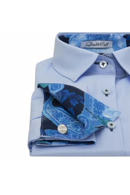 Женская рубашка под запонки голубая с отделкой Non-Iron - 7012 от DoubleCuff 