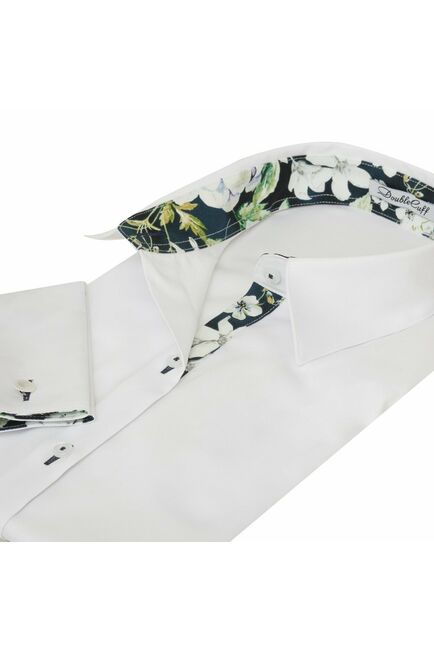 Женская рубашка под запонки белая с отделкой Non-Iron - 7013 от DoubleCuff 