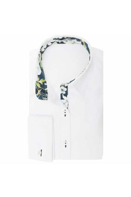 Женская рубашка под запонки белая с отделкой Non-Iron - 7013 от DoubleCuff 