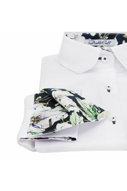 Женская рубашка под запонки белая с отделкой Non-Iron - 7013 от DoubleCuff 