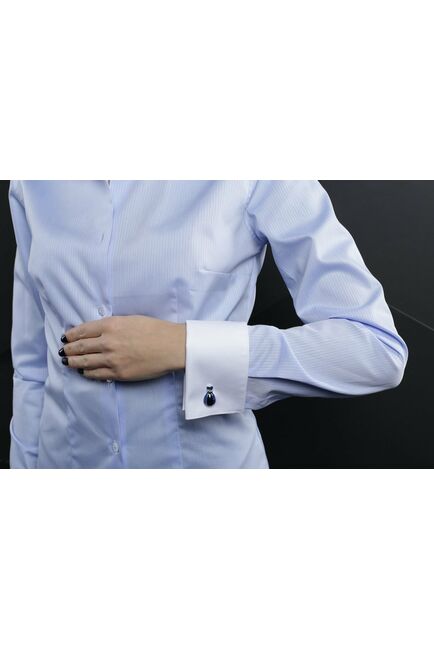 Женская рубашка под запонки голубая с белым воротником и манжетами Non-Iron - 7016 от DoubleCuff 