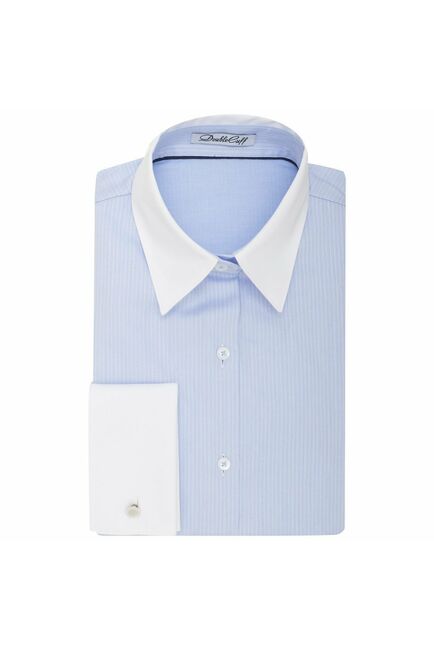 Женская рубашка под запонки голубая с белым воротником и манжетами Non-Iron - 7016 от DoubleCuff 