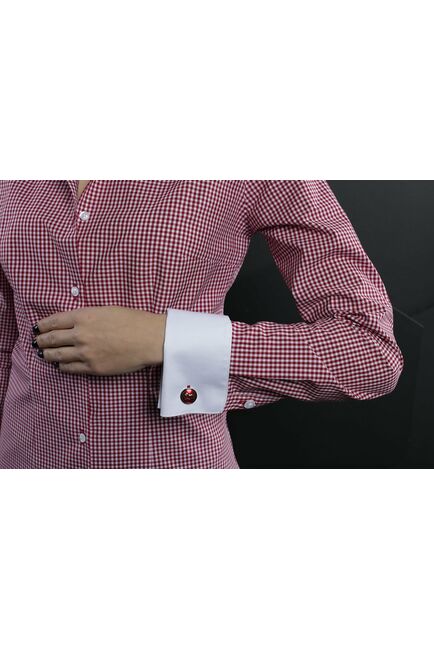 Женская рубашка под запонки красная с белым воротником и манжетами - 7018 от DoubleCuff 
