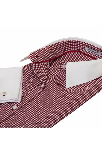 Женская рубашка под запонки красная с белым воротником и манжетами - 7018 от DoubleCuff 