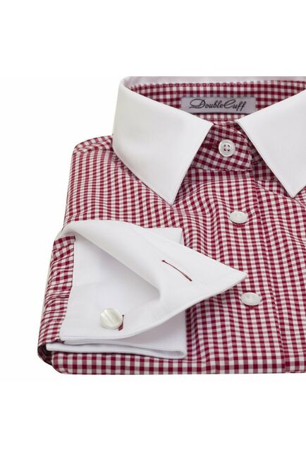 Женская рубашка под запонки красная с белым воротником и манжетами - 7018 от DoubleCuff 