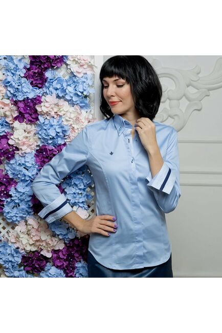 Приталенная женская рубашка на пуговицах голубая с двойным воротом - 1132 от Tonelli 