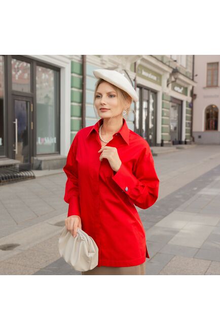 Женская рубашка под запонку/пуговицы красная - 7839 от byME 