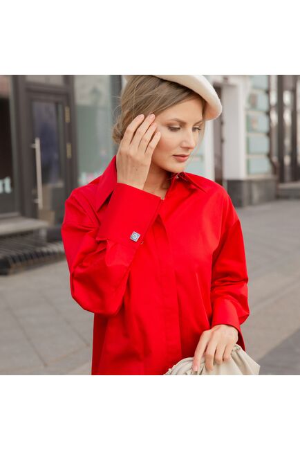 Женская рубашка под запонку/пуговицы красная - 7839 от byME 