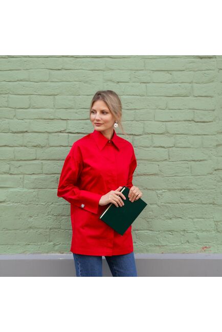 Женская рубашка под запонку/пуговицы красная - 7839 от byME 