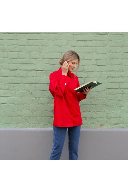 Женская рубашка под запонку/пуговицы красная - 7839 от byME 