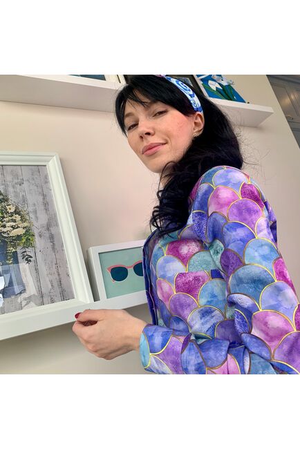 Женская рубашка  принт - яркие шарики, под пуговицы с супатной застежкой полуприталенная - 7814 от DoubleCuff 