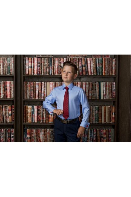 Приталенная детская рубашка под запонки голубая - 7121 от byME 