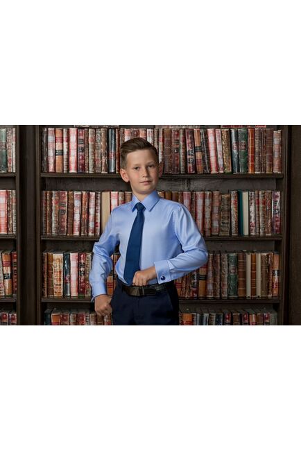 Приталенная детская рубашка под запонки голубая - 7121 от byME 