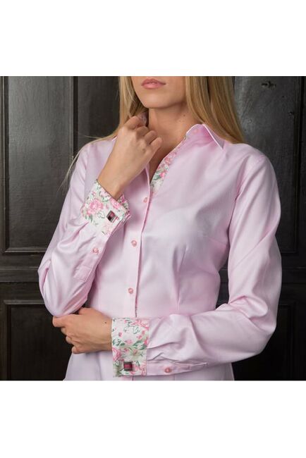 Женская рубашка под запонки розовая Non-Iron - 7122 от DoubleCuff 
