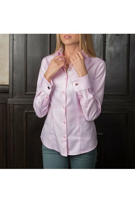 Женская рубашка под запонки розовая Non-Iron - 7122 от DoubleCuff 