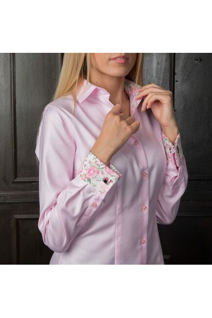 Женская рубашка под запонки розовая Non-Iron - 7122 от DoubleCuff 