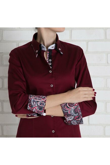 Приталенная женская рубашка с двойным воротником вишневая - 7138 от  