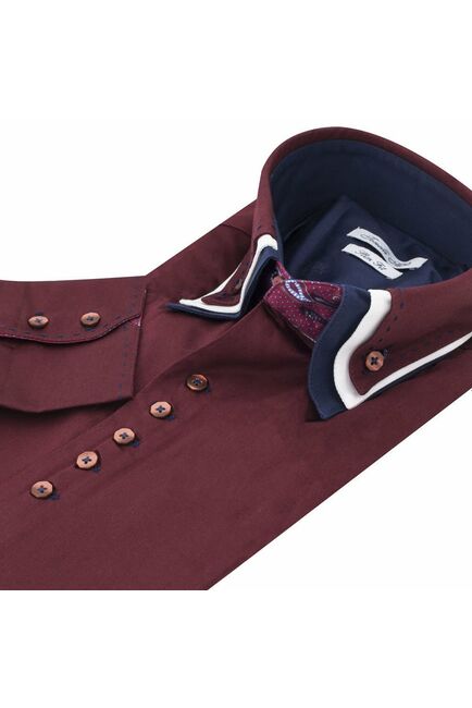 Мужская рубашка вишневого цвета с тройным воротником - 7120 от Tonelli 