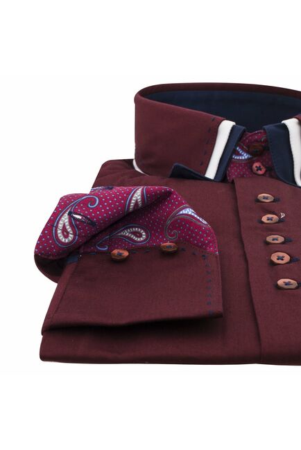 Мужская рубашка вишневого цвета с тройным воротником - 7120 от Tonelli 