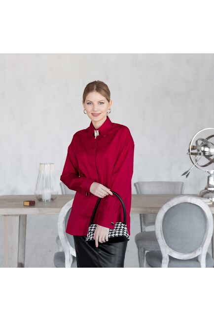 Женская рубашка под запонку красная - 7935 от byME 