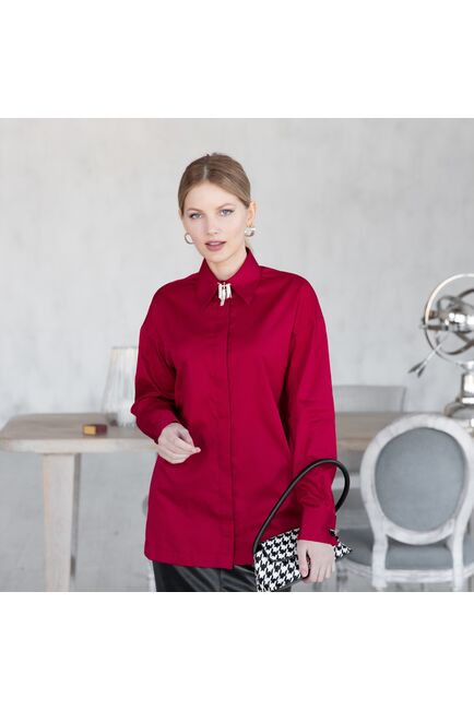 Женская рубашка под запонку красная - 7935 от byME 