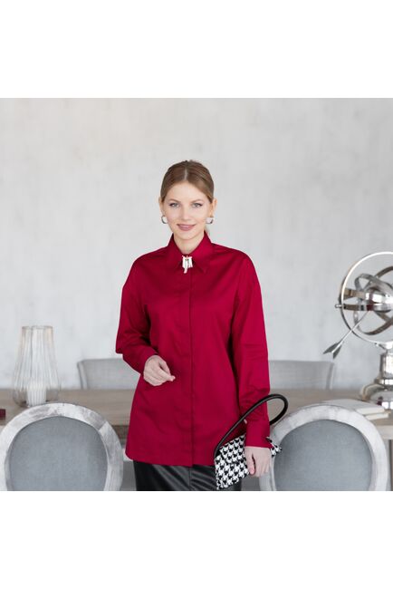 Женская рубашка под запонку красная - 7935 от byME 