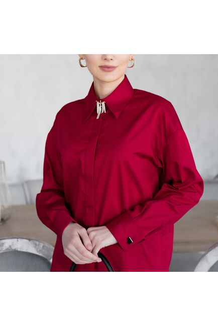 Женская рубашка под запонку красная - 7935 от byME 