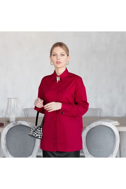 Женская рубашка под запонку красная - 7935 от byME 