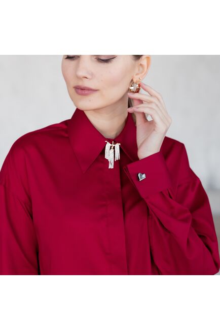 Женская рубашка под запонку красная - 7935 от byME 