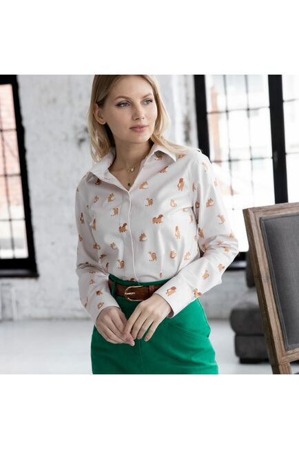 Женская рубашка под пуговицы принт собаки на бежевом - 7943 от byME 