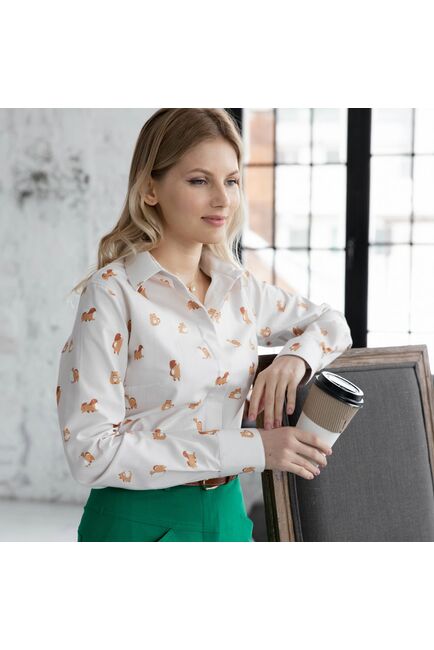 Женская рубашка под пуговицы принт собаки на бежевом - 7943 от byME 