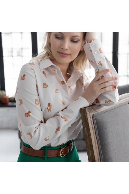 Женская рубашка под пуговицы принт собаки на бежевом - 7943 от byME 