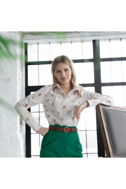 Женская рубашка под пуговицы принт собаки на бежевом - 7943 от byME 