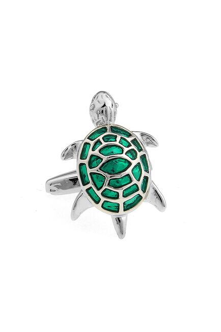 Запонки  черепаха зеленого цвета с серебристым покрытием - 156478 от  