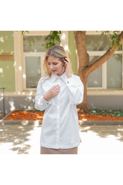 Женская рубашка под запонку белая - 7836 от byME 