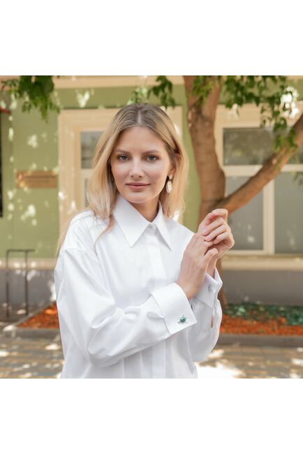Женская рубашка под запонку белая - 7836 от byME 