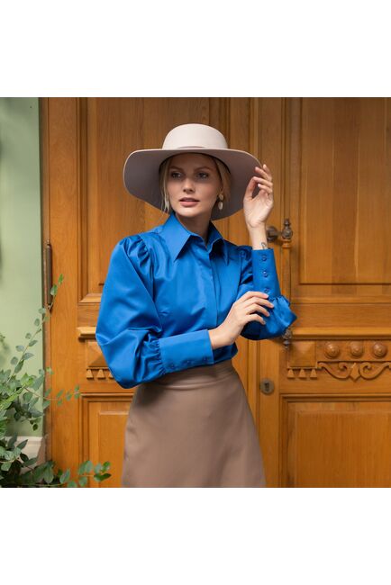 Женская рубашка под пуговицу синяя - 7847 от byME 